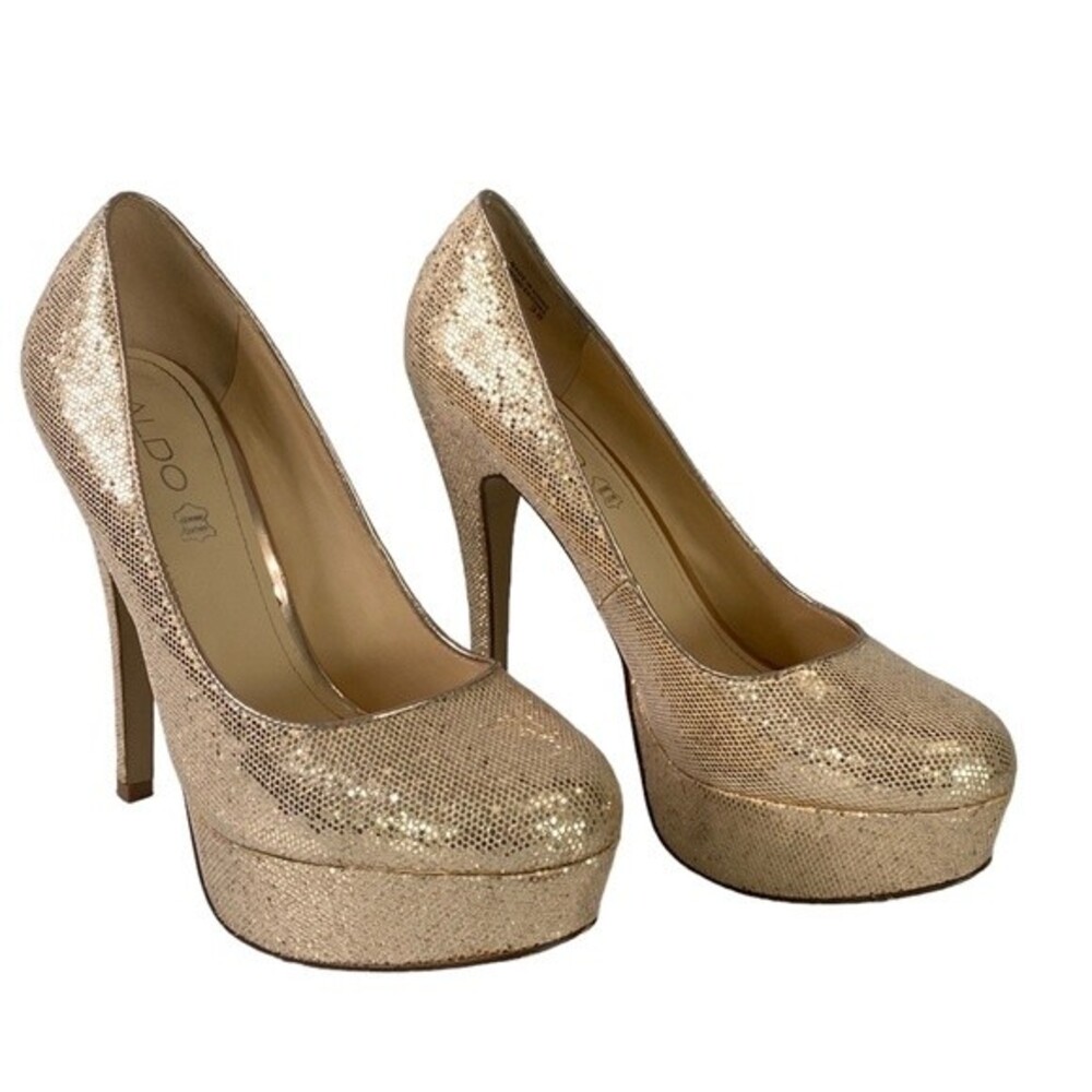 Aldo Golden Shimmer Leather Platform Pumps Party Heels